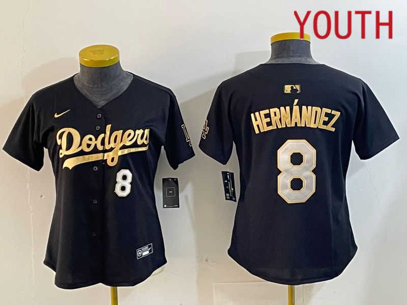 Youth Los Angeles Dodgers #8 Hernandez Black Game 2024 Nike MLB Jersey style 1218